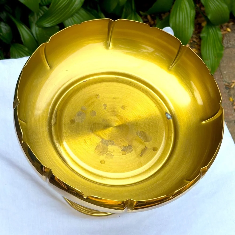 Vintage Baldwin Brass Lotus Pedestal Dish Hollywood Regency